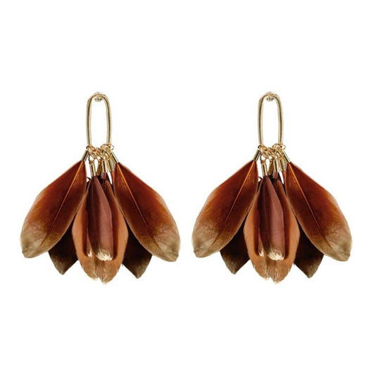 St Armands Designs of Sarasota - Caramel Gold Dipped Feathers Statement Earrings
