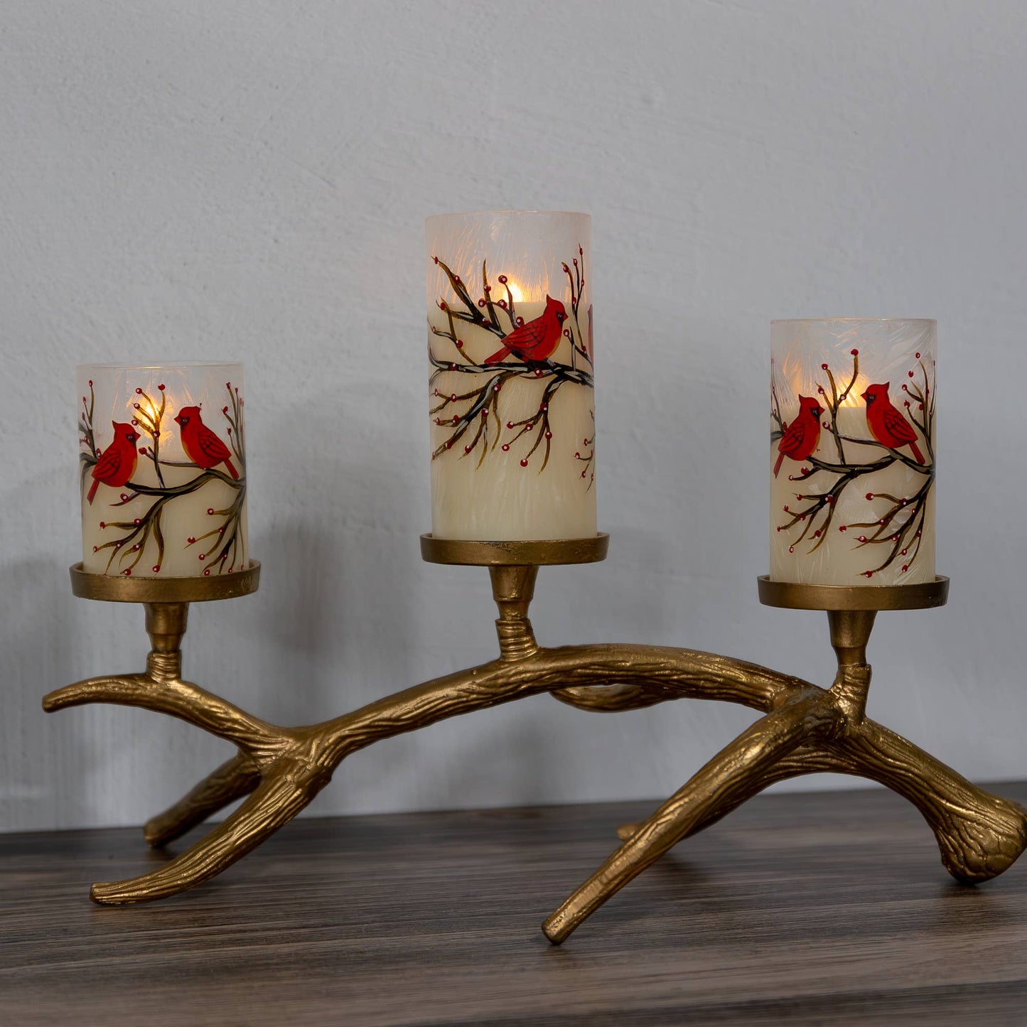 LumaBase - Battery-Operated Glass/Wax Candles- Red Cardinals, 3ct