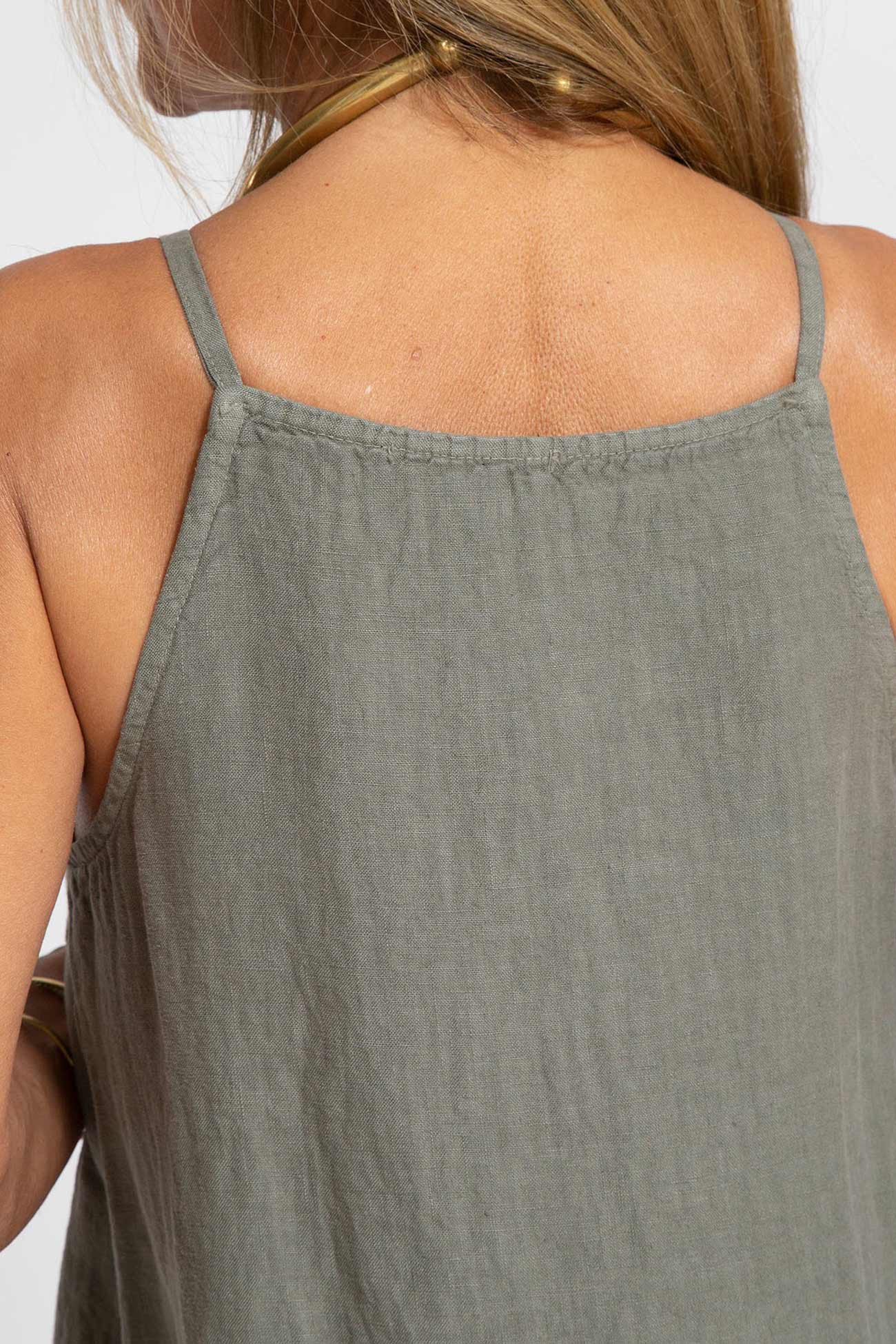 Elanora - Cotton Linen Slit Cami Dress: White / XL