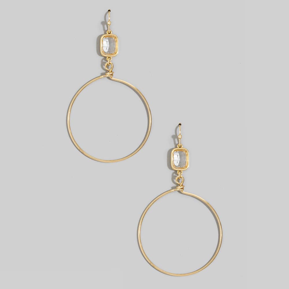 The Looks by Fame Accessories - Square Glass Bezel Drop Open Hoop Earrings: TQ