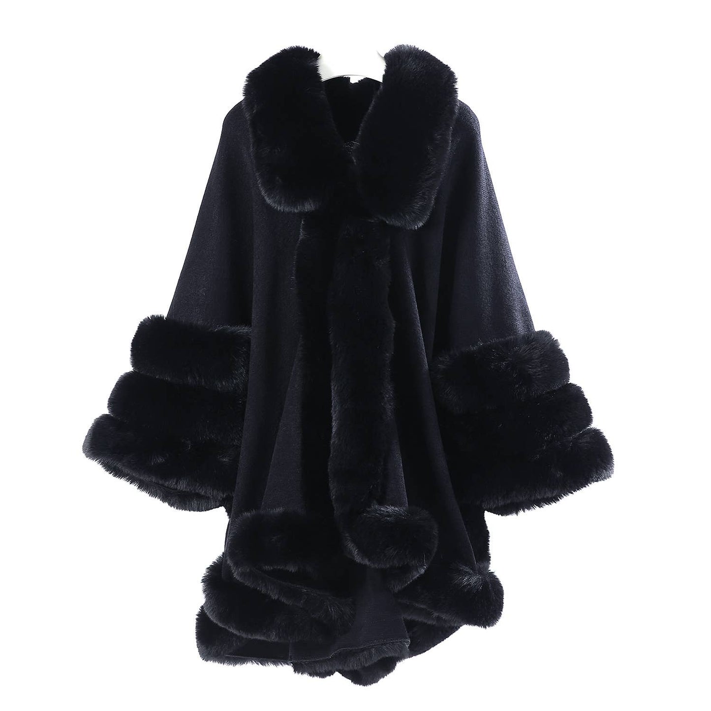 PEACH ACCESSORIES - PE370 faux fur trimmed snuggling CAPE: Beige