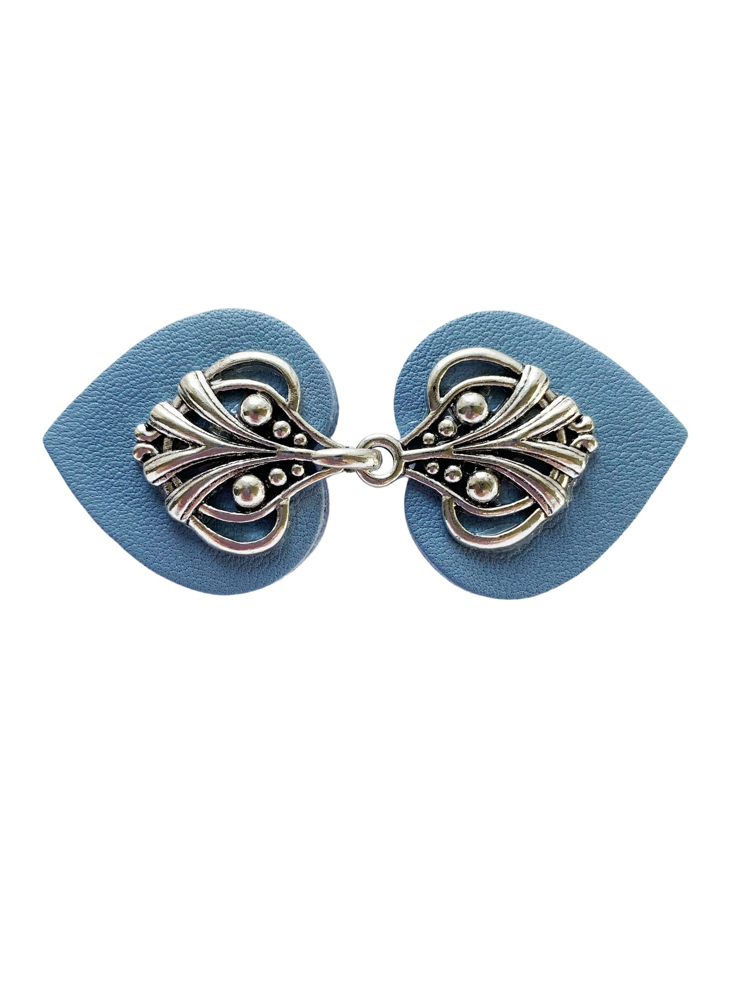 KardiKlips - Dress Cinch Clips for Clothes, Silver on Blue Leather