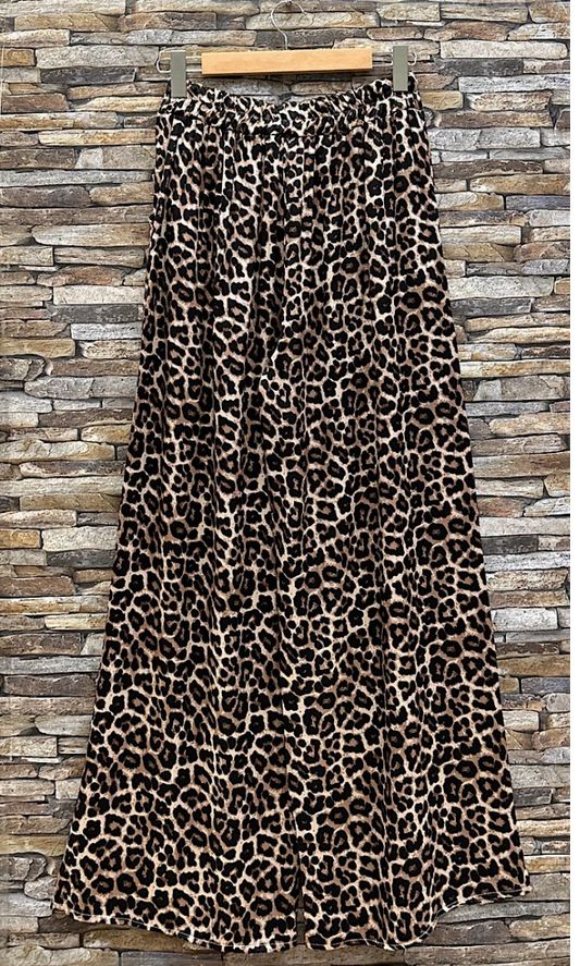 LOOWIE - ESSPAL Leopard Print Wide-Leg Pants with Pockets Viscose