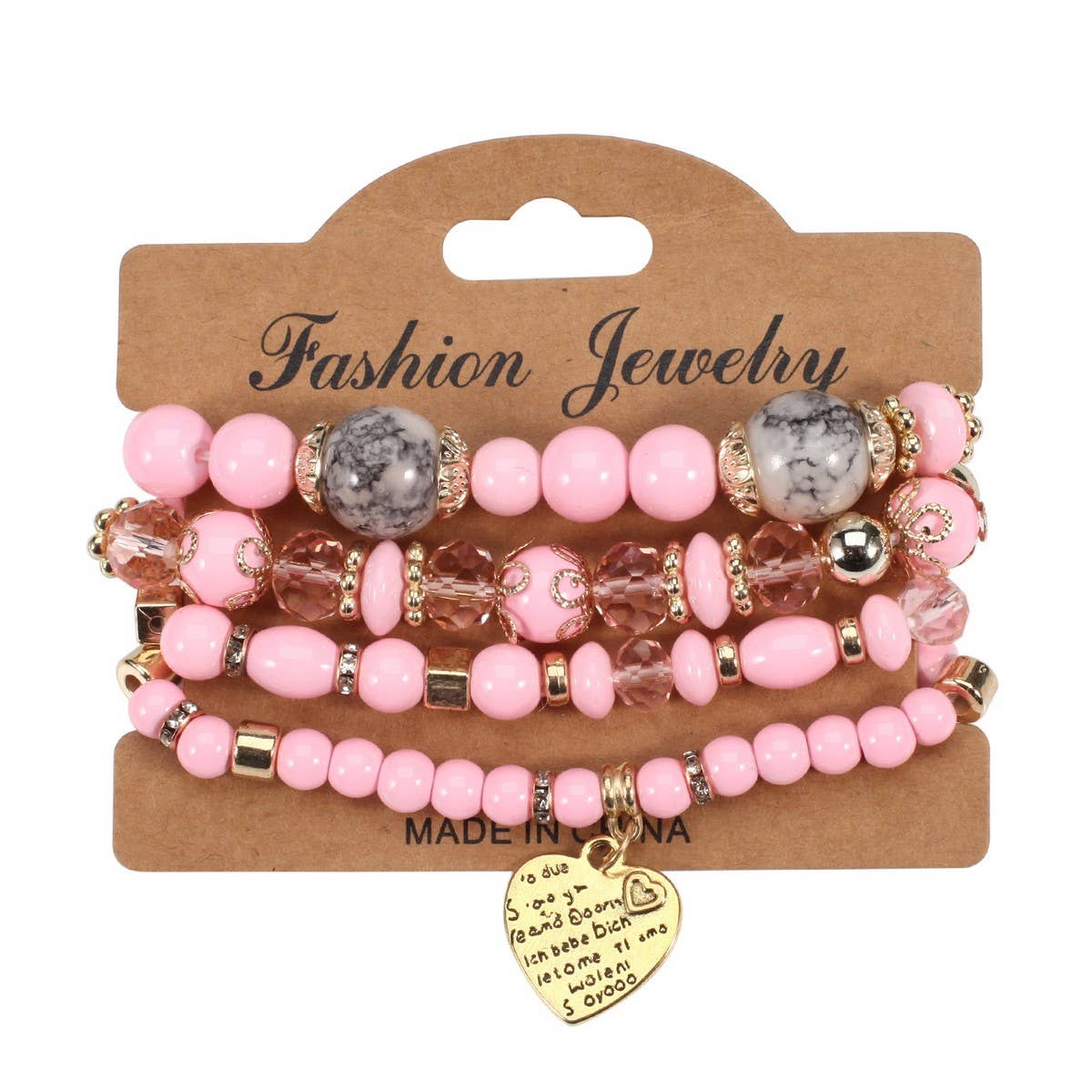 NINEXIS - CWMM10451_BOHO BEADED HEART BRACELET SET 4PCS ELASTIC: TYPE2 / (OS) 1