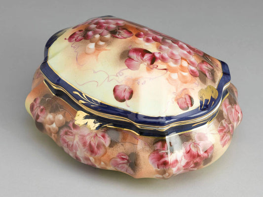 AA Importing - 9.5in Porecelain Box, Grape & Floral Design