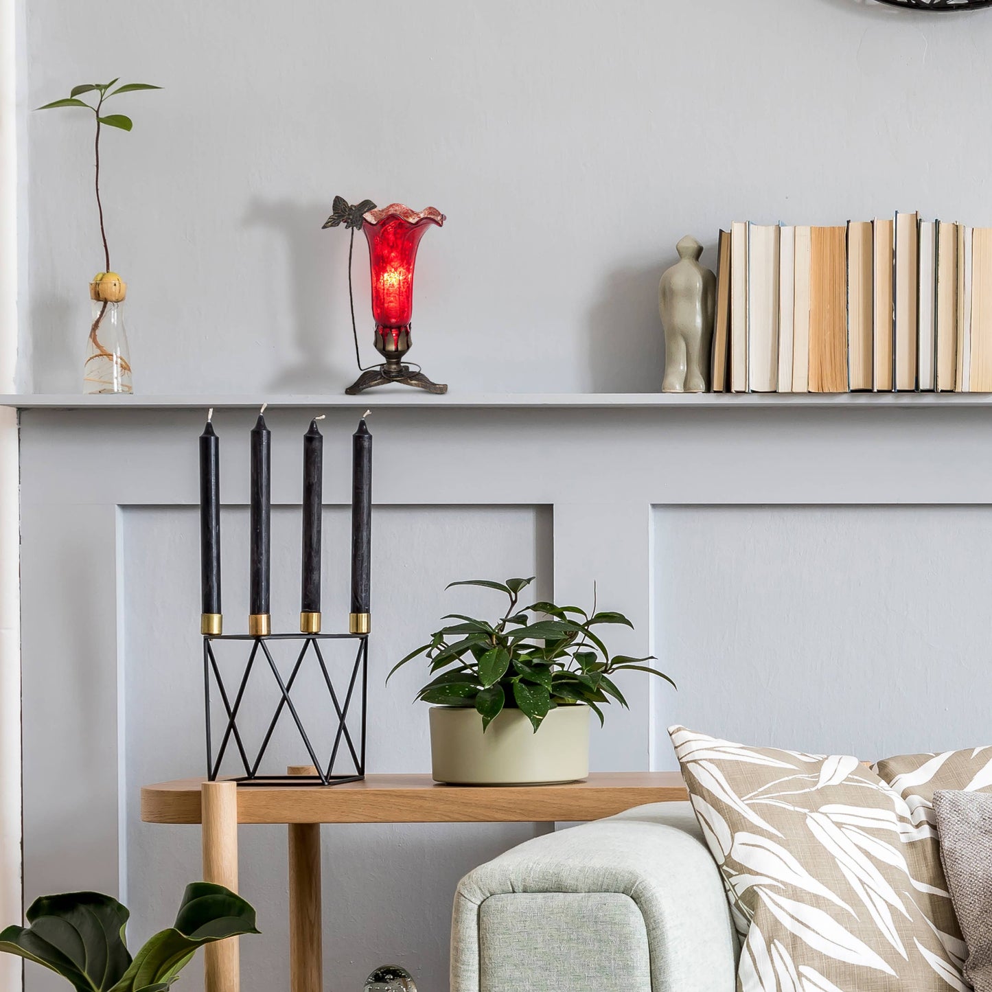 River of Goods - 9"H Red Hand Blown Mercury Glass Butterfly Lily Lamp