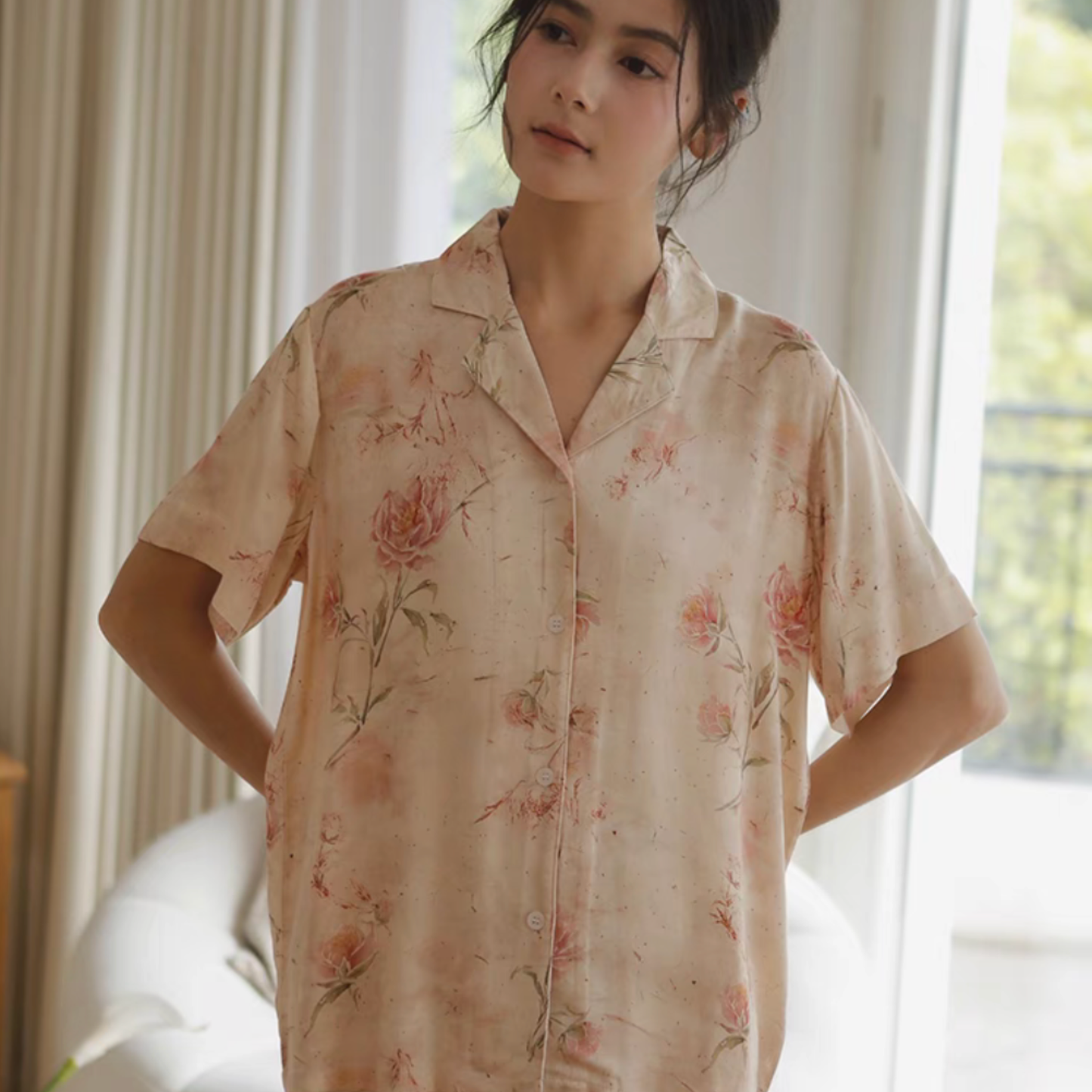 DrifWoo - Vintage Rose Short-Sleeve Pajama Set – Elegant Sleepwear: M