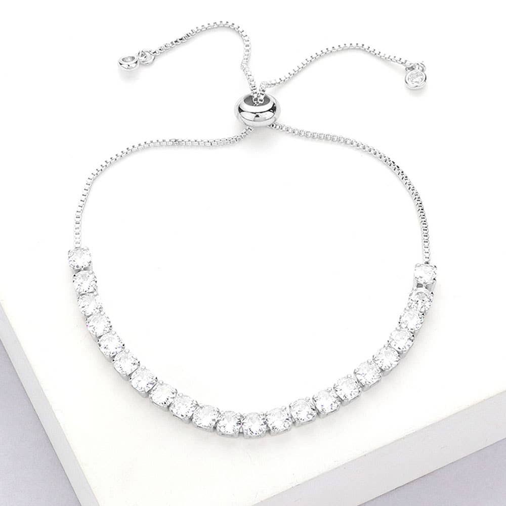 Sensibling Corp. - Stainless Steel Round CZ Tennis Chain Pull Tie Bracelet: Multi