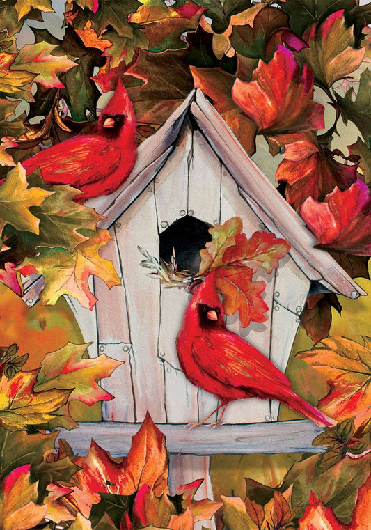 Custom Decor - Cardinal Birdhouse-Flag by Diannart - 12” x 18”