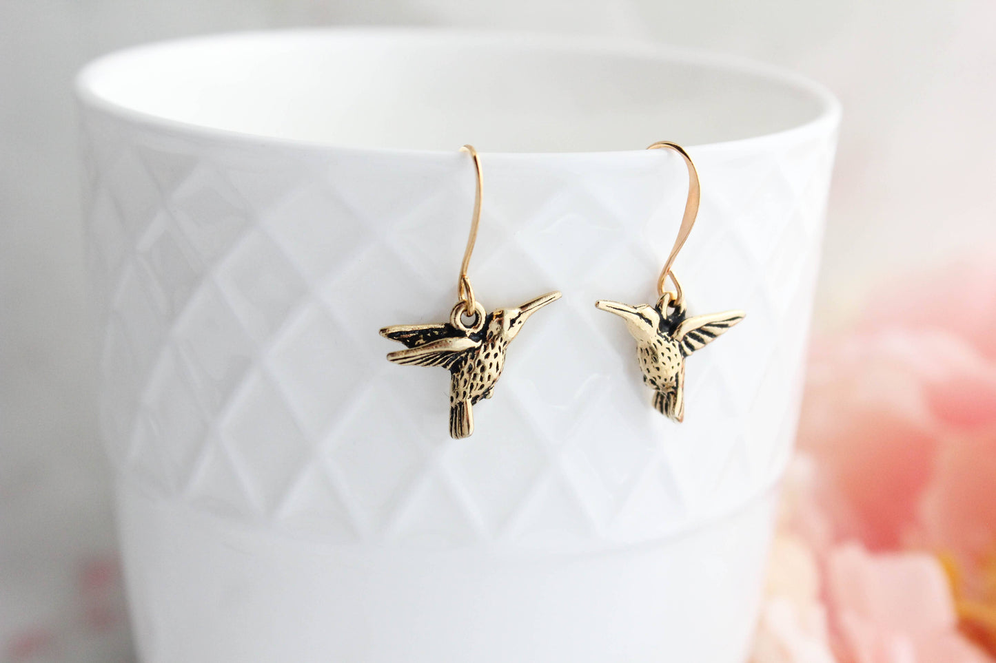 A Pocket of Posies - Hummingbird Earrings - antiqued gold