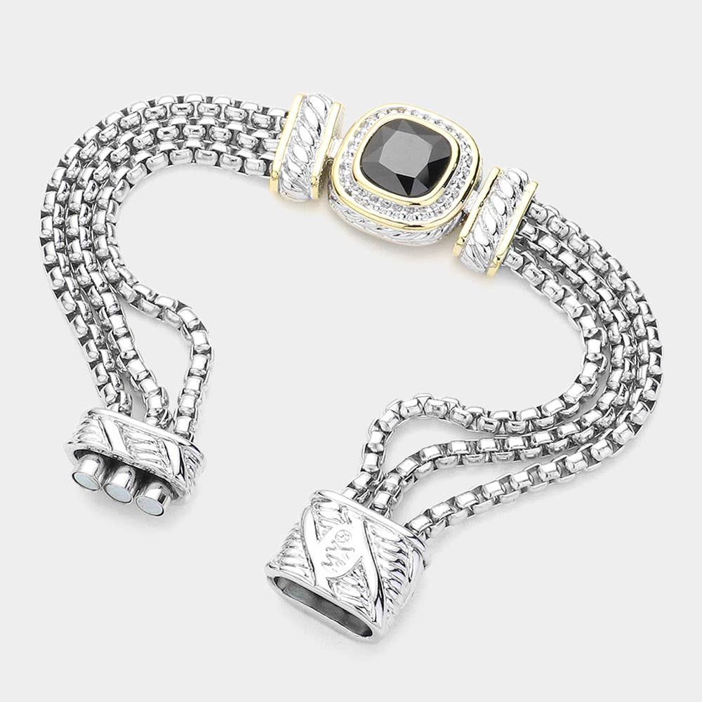 Sensibling Corp. - Square CZ Stone Magnetic Bracelet: Olive Green