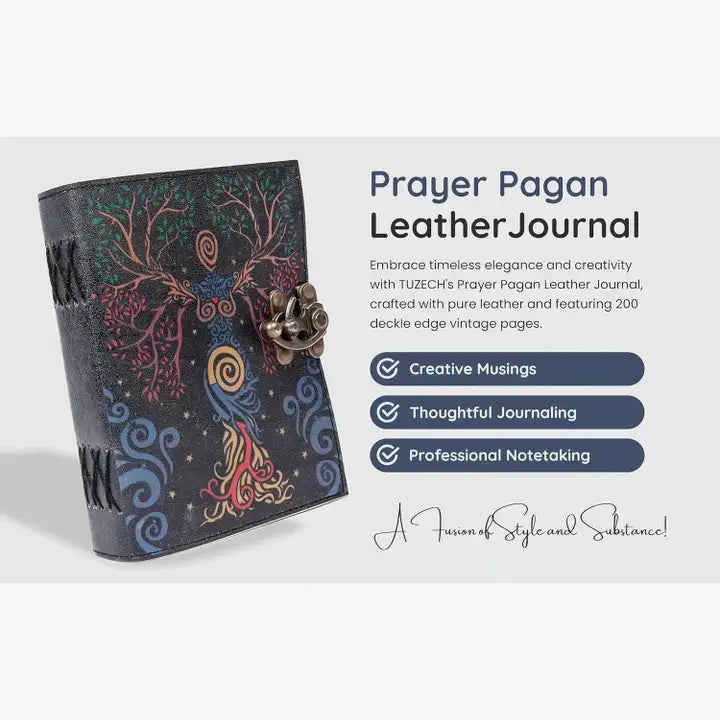 Tuzech Leather - Tree of Lady Leather Journal with Lock – Handmade Diary: 7 x 5 Inches / Green Lady