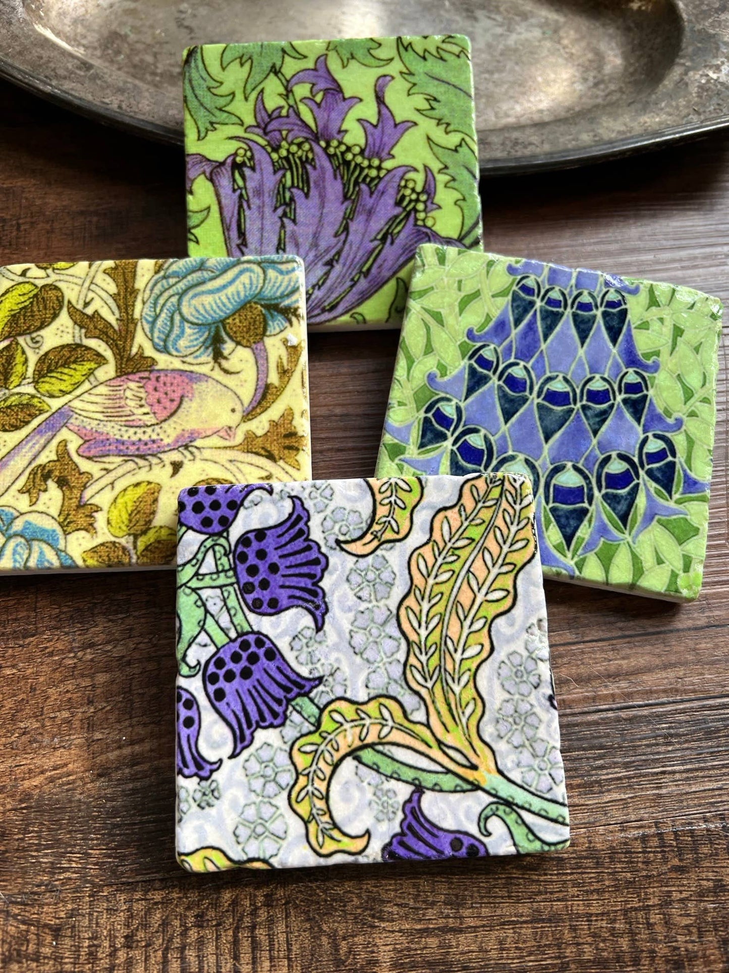 The Painted Lily - Purple Spring Floral stone coasters - case of four