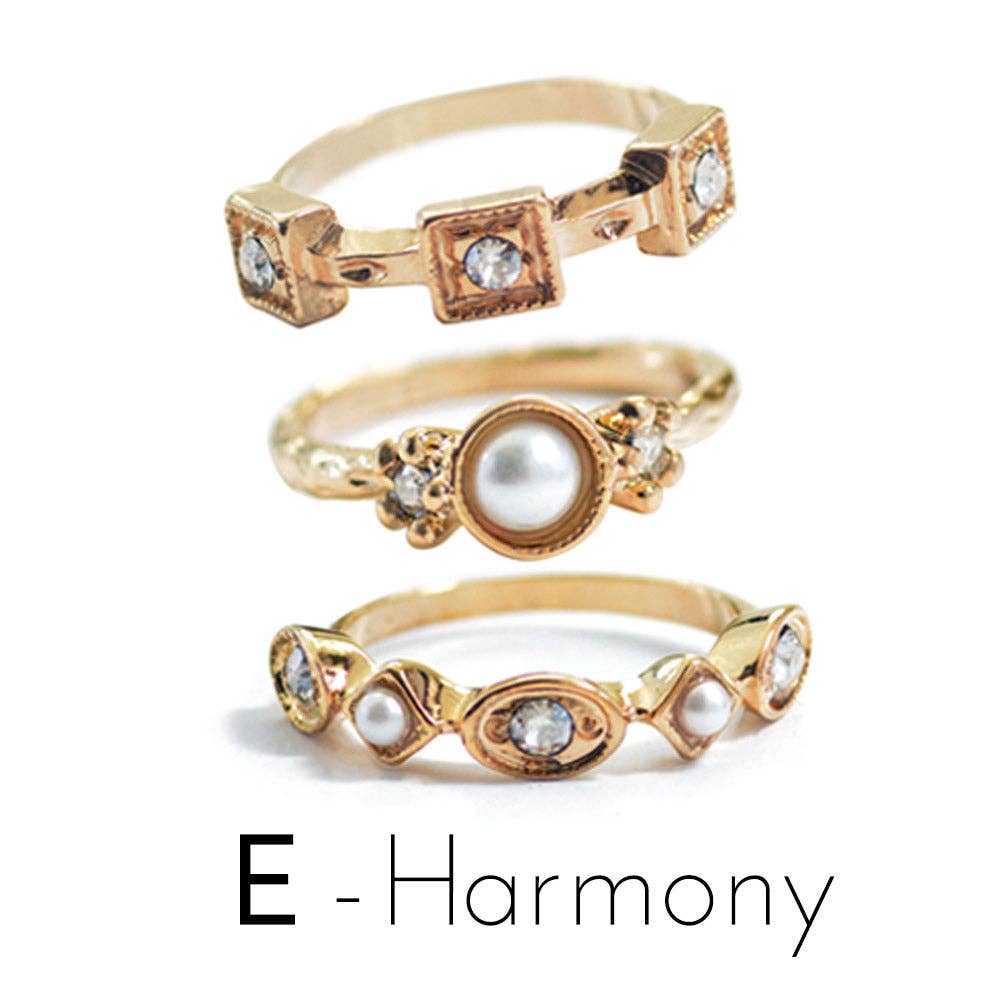 Sweet Romance Jewelry - Set of 3 Crystal Stack Rings R562: 8 / C - Balance