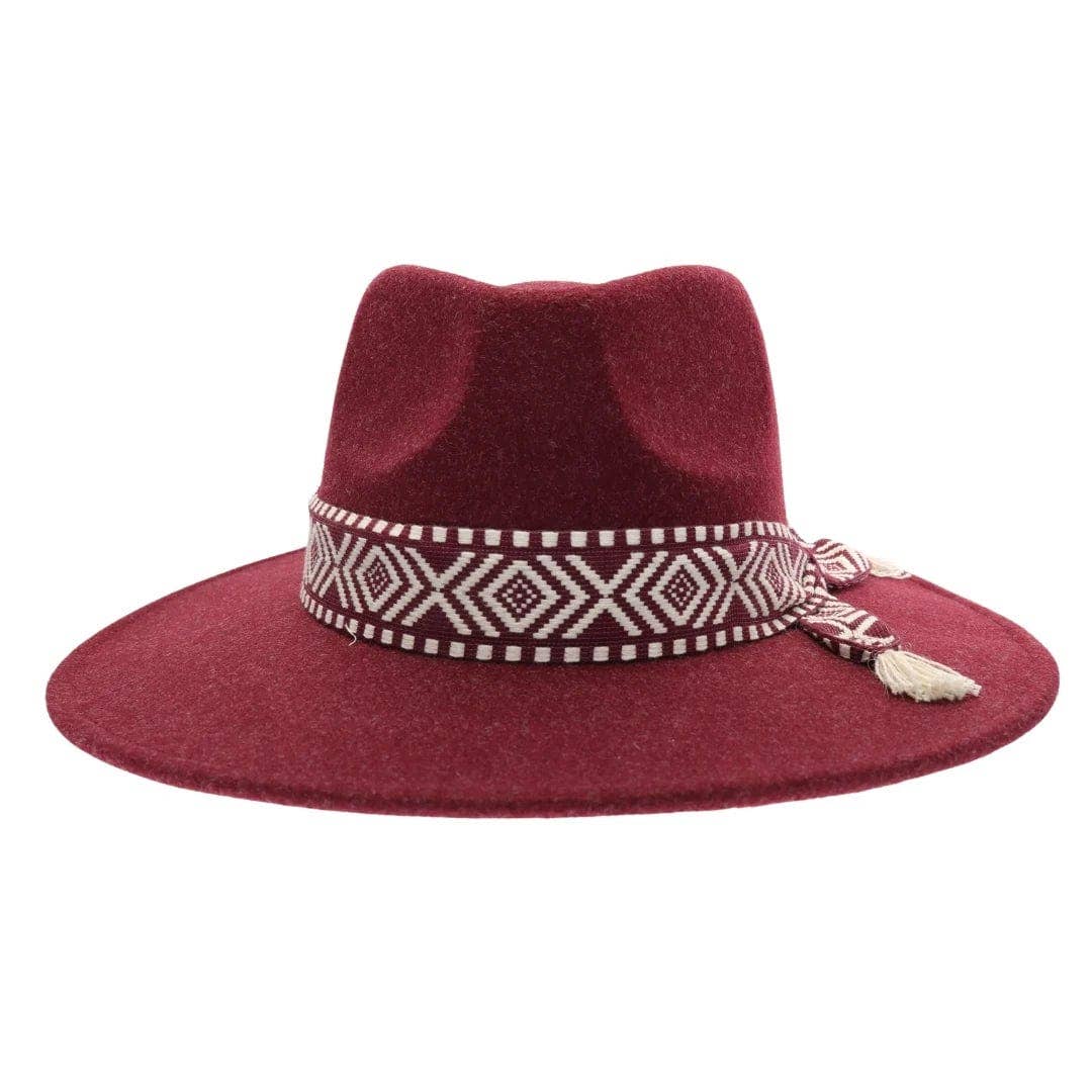 MiMi Wholesale - WF3 Lauren Felt Panama Brim Hat With Aztec Trim Band: Heather Dove