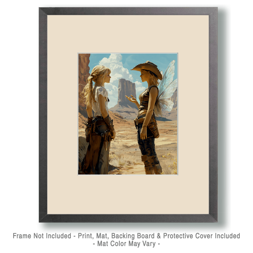 Mowbi - Giggling Fairies  in Flight - Fairytale Prints – 8″x8″ Artwork in 12″x12″ Mat