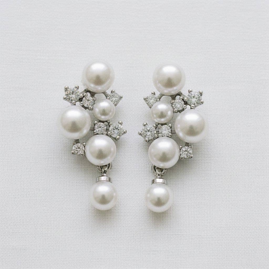 Ellemadera - Elegant Pearl and Zirconia Drop Earrings