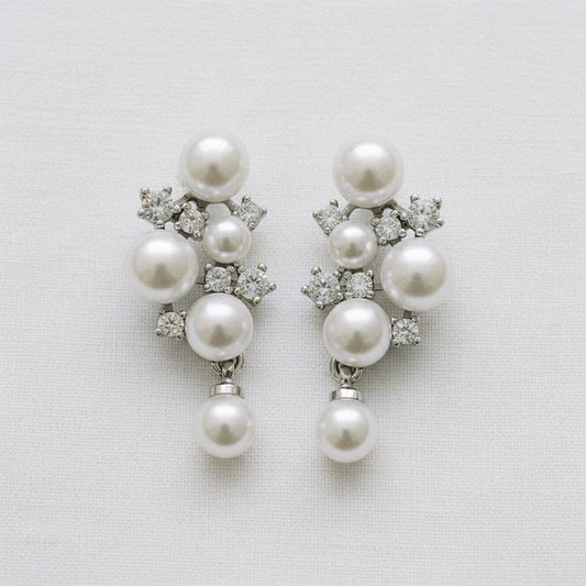 Ellemadera - Elegant Pearl and Zirconia Drop Earrings