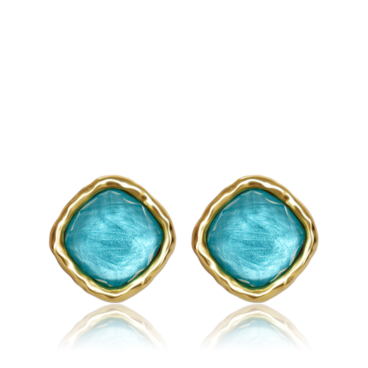 KARINE SULTAN - Bezel Gem Stud Earrings - 24K gold Plated: Iridescent Aquamarine