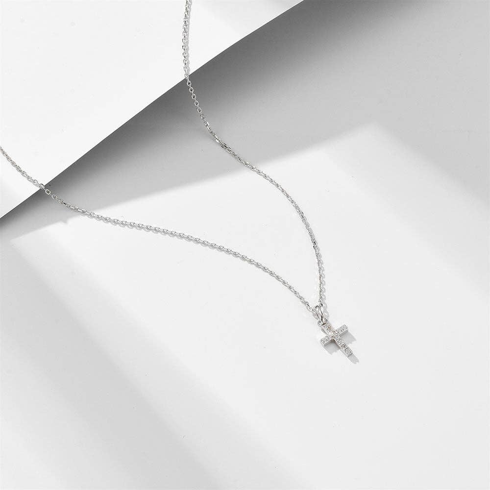 Perimade & Co. LLC - Dainty Cross Charm Pendant Necklace in 925 Sterling Silver: Silver