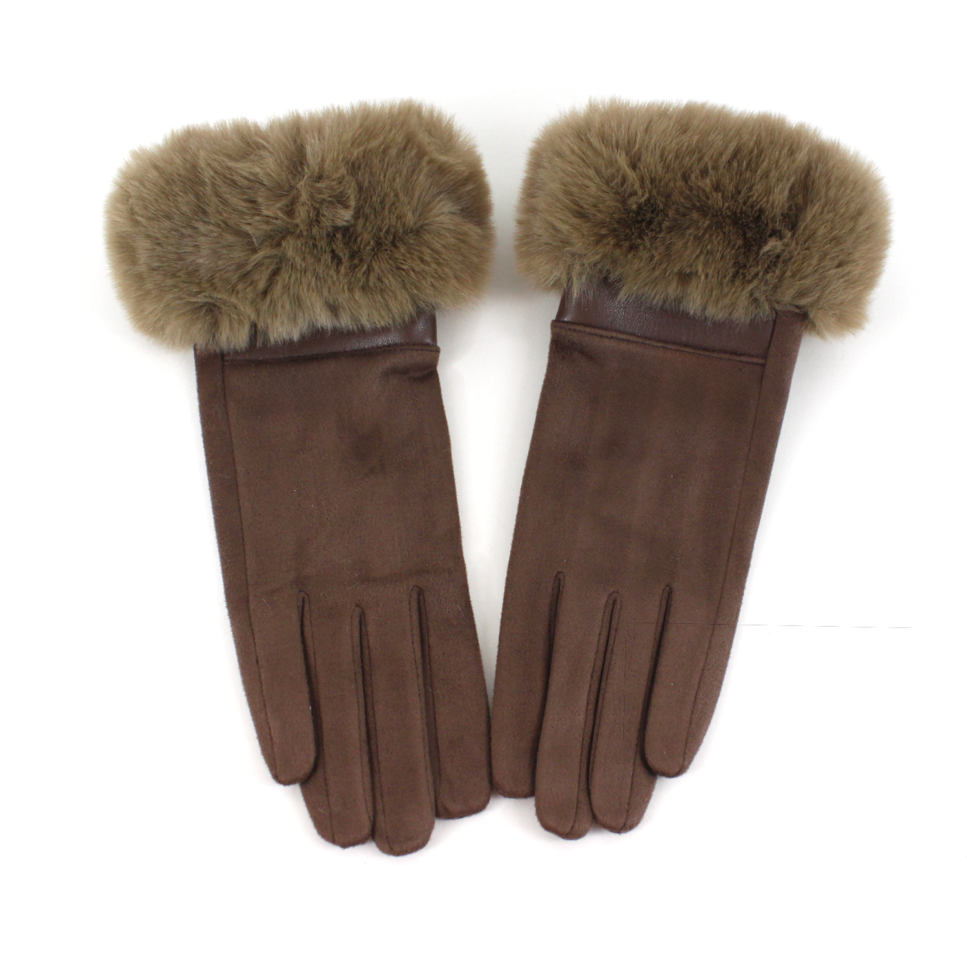 Pretty Persuasions - A25014 Suede-Like Gloves w/Faux Fur: 11 Wine
