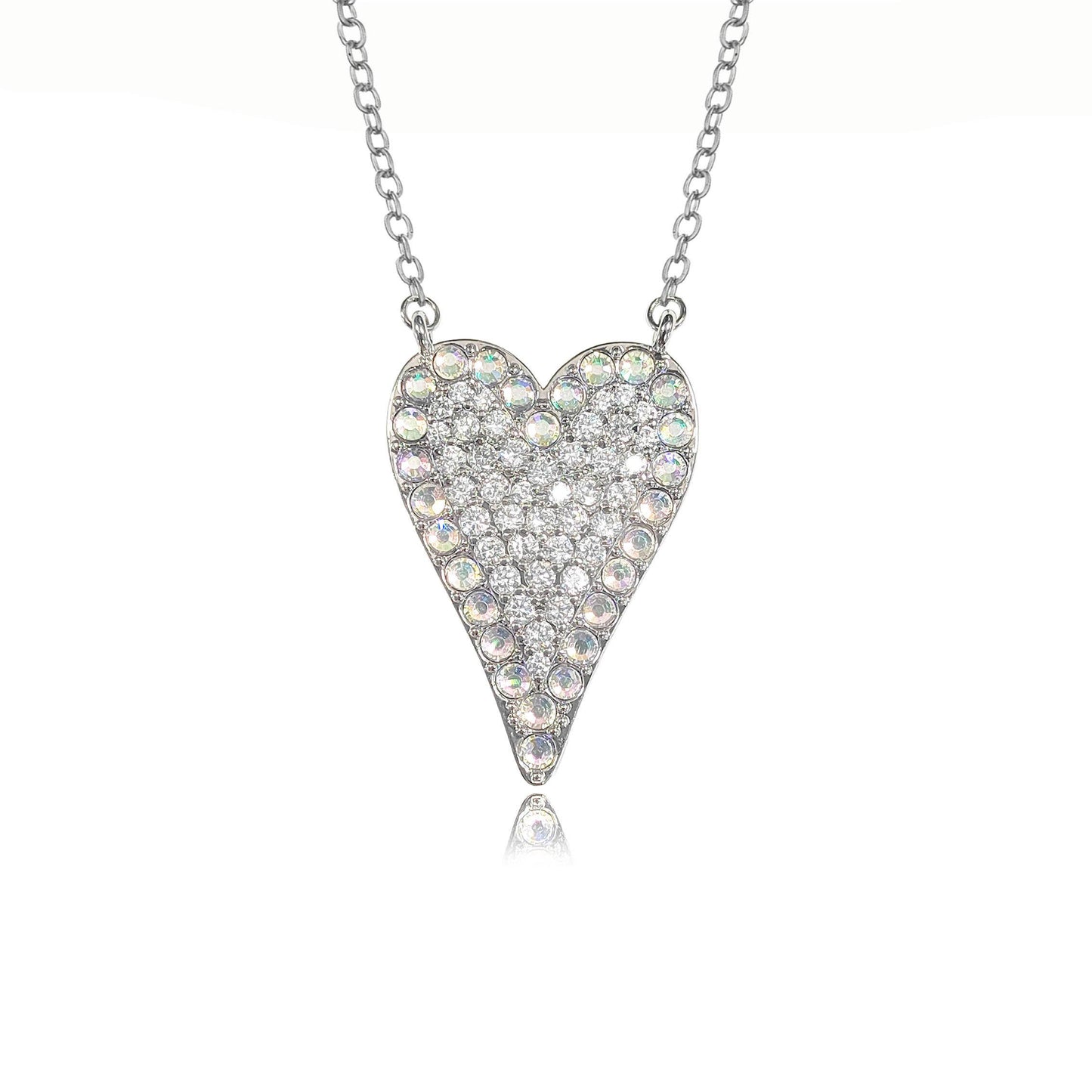 Laudic Co - AB Cubic Zirconia Heart Necklace: Silver