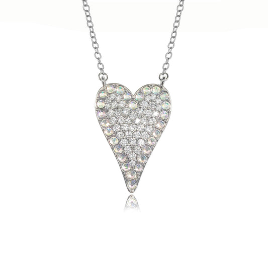 Laudic Co - AB Cubic Zirconia Heart Necklace: Silver