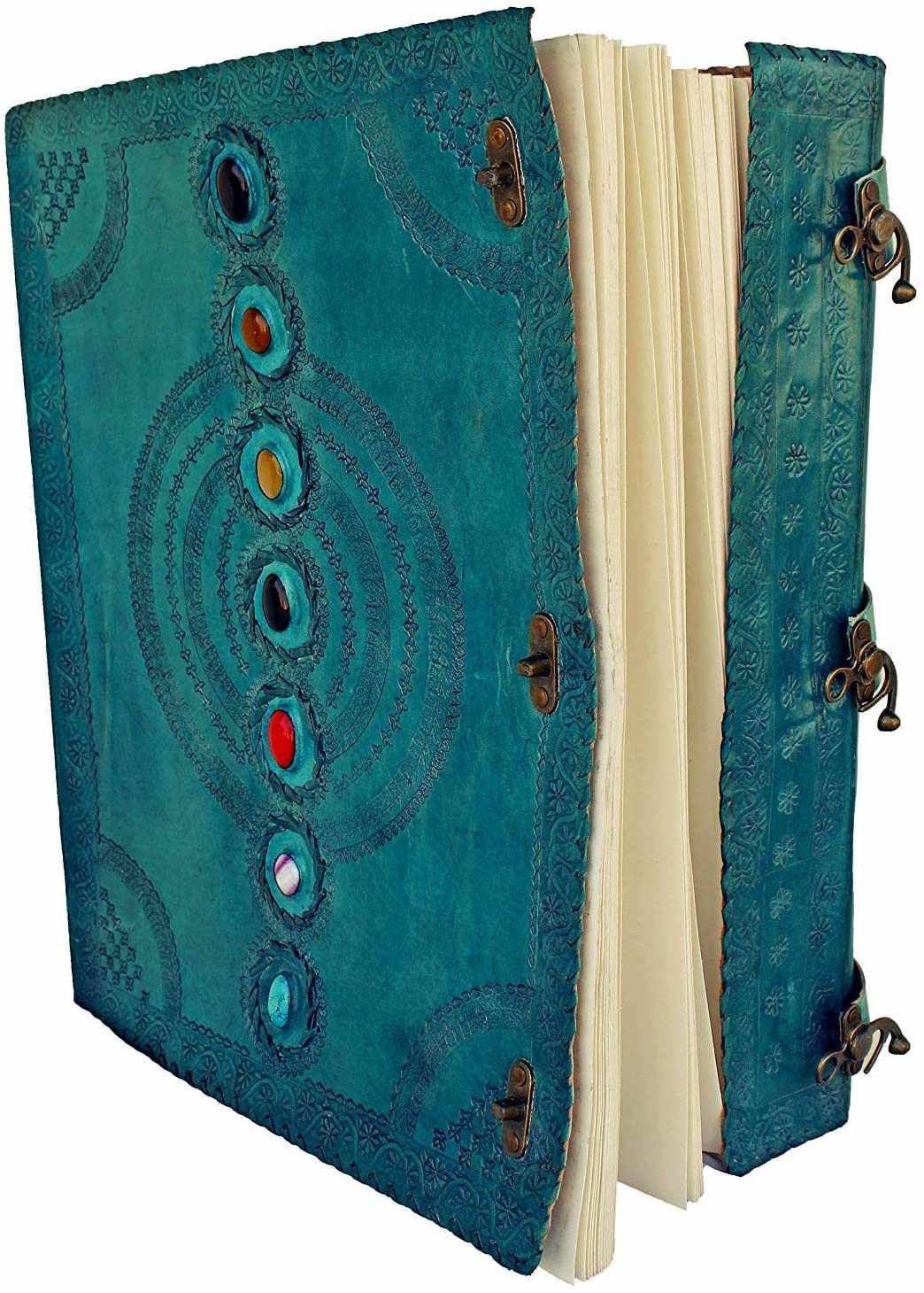 Immart Global LLC - Seven Chakra Leather Journal – Handmade Embossed Diary 13": Ocean Blue / Unlined