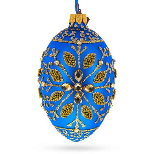 BestPysanky - Golden Snowflake on Blue Glass Egg Ornament