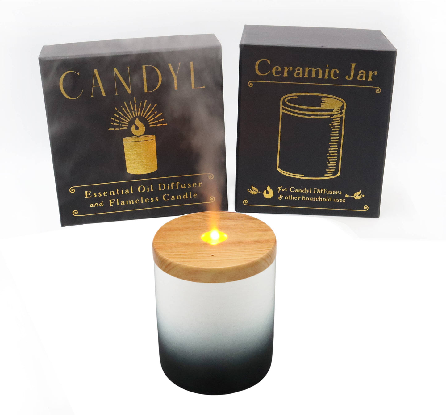 Candyl - Candyl Candle Diffuser with Rechargeable Battery: Green Marble Jar, Light Wood Top
