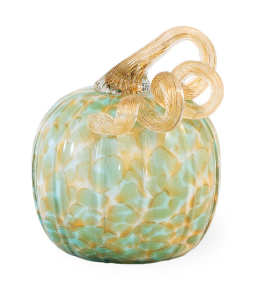 Boston International - 5.5" Tall Green & Gold Glass Pumpkin w/ Gold Stem Fall Décor