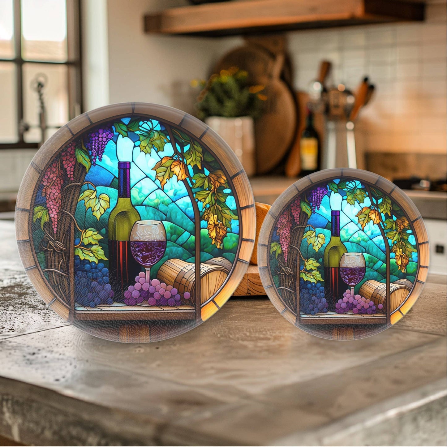 Fernville Creations - Wine Theme Cutting Board, Printed Image on Tempered Glass: 12 Inch