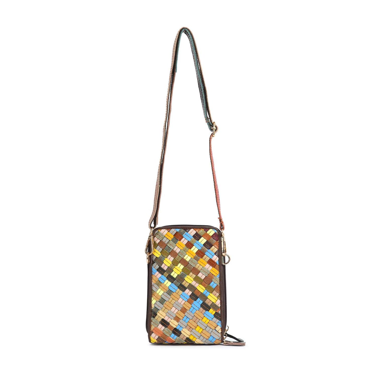 Handbag Express - Genuine Leather Woven  Front Pocket Crossbody: Multi