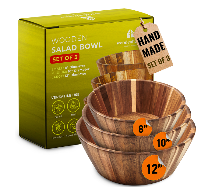Woodenhouse - Wooden Salad Bowls - Round set of 3