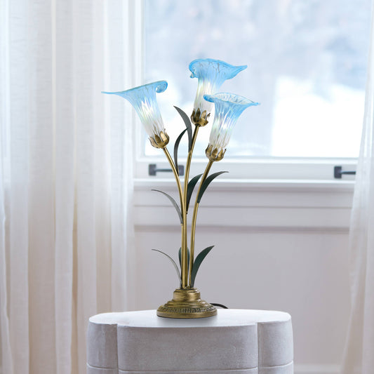 River of Goods - 23.5"H Blue 3 Shade Handblown Glass Calla Lily Table Lamp