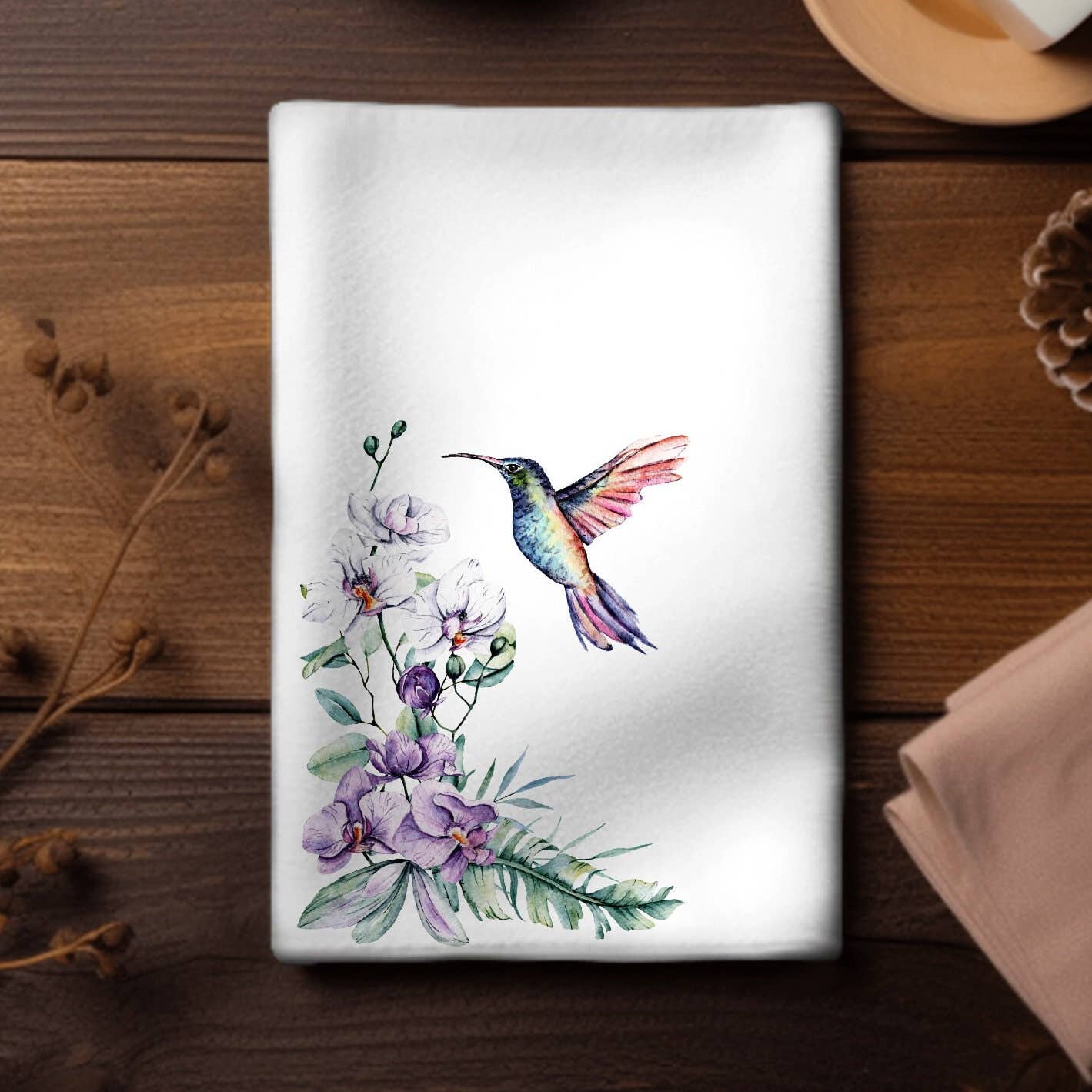 Fernville Creations - Hummingbird & Orchid Floral Finger Towel for Powder Room