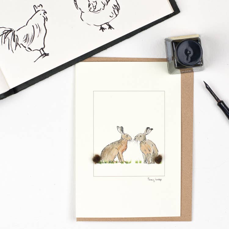 Papersheep UK - Hares Greeting Card with Wool Finish | C6 Greeting Card