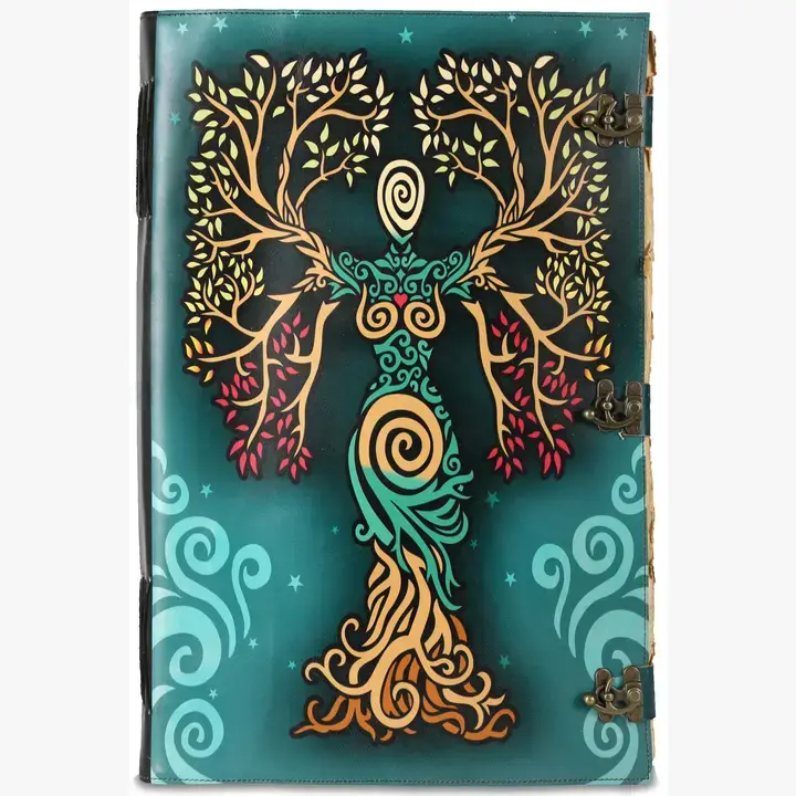 Tuzech Leather - Book of Spell LeatherBound Huge Journal Grimoire Print Diary: 22" Inch / Green Lady