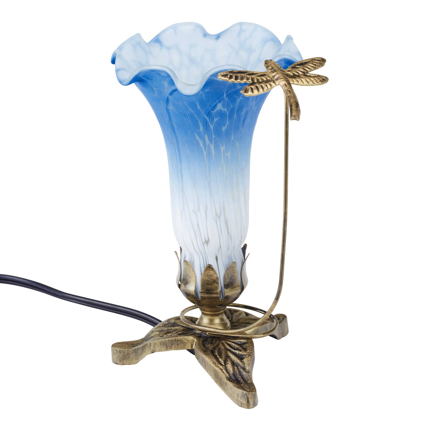 River of Goods - 9"H Blue & White Handpainted Glass Dragonfly Lily Lamp
