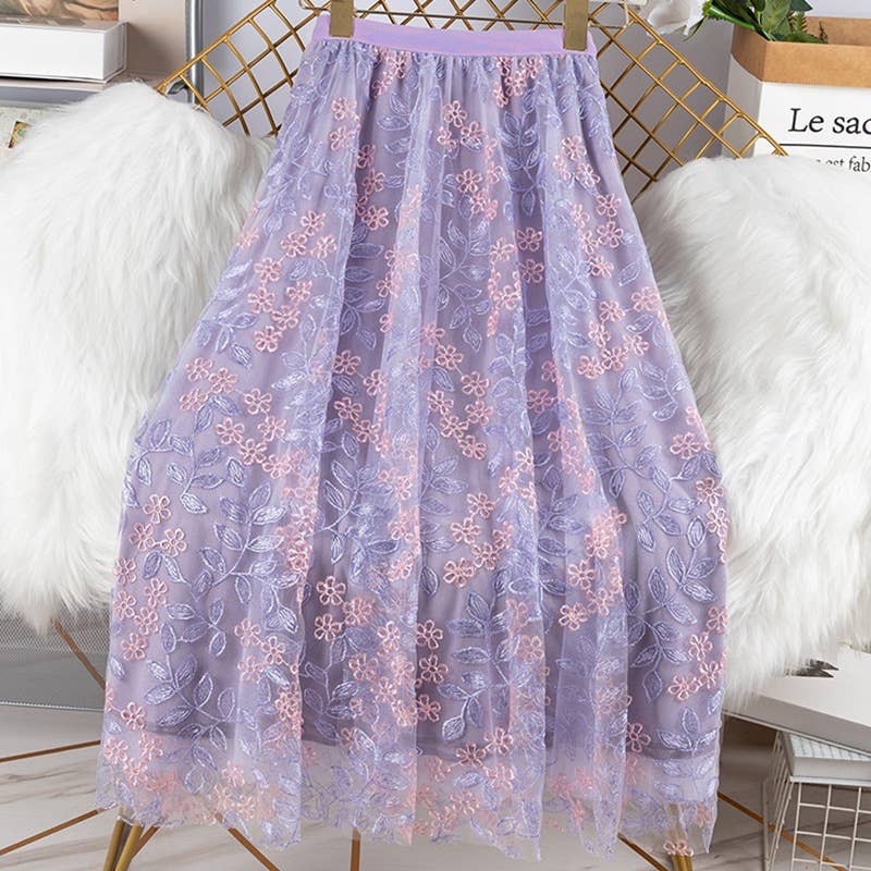 PEACH ACCESSORIES - SK119 Delicate flowers embellished skirts: Cream