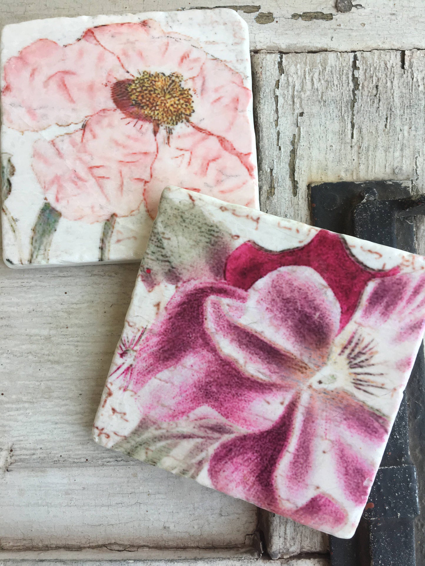 The Painted Lily - Soft Pink Floral stone coasters - case of 4