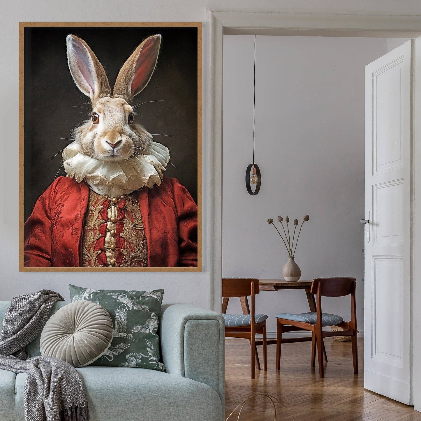 Ink & Drop - Christmas Rabbit Animal Portrait Print: 11 ¾ x 15 ¾ in | 30x40 cm / Matte