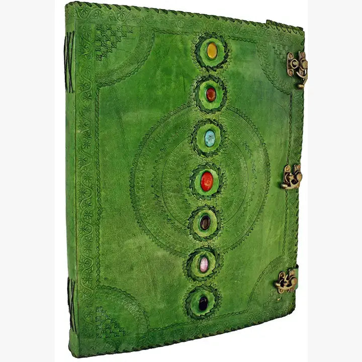 Tuzech Leather - Tuzech Handmade Vintage Seven Chakra Stone Embossed Diary: Brown / 10 x 7 inch / Unlined