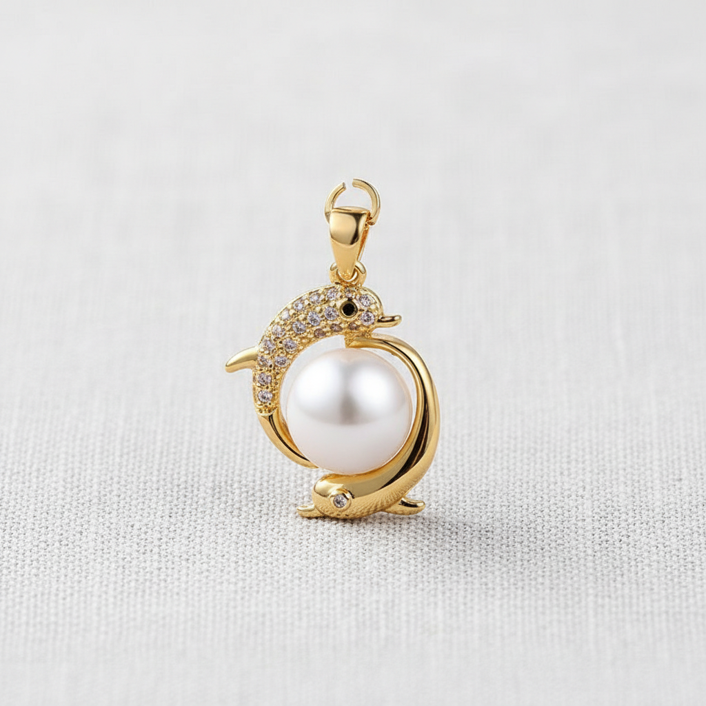 camilla dovey - Intertwined Dolphin and Pearl Pendant Necklace