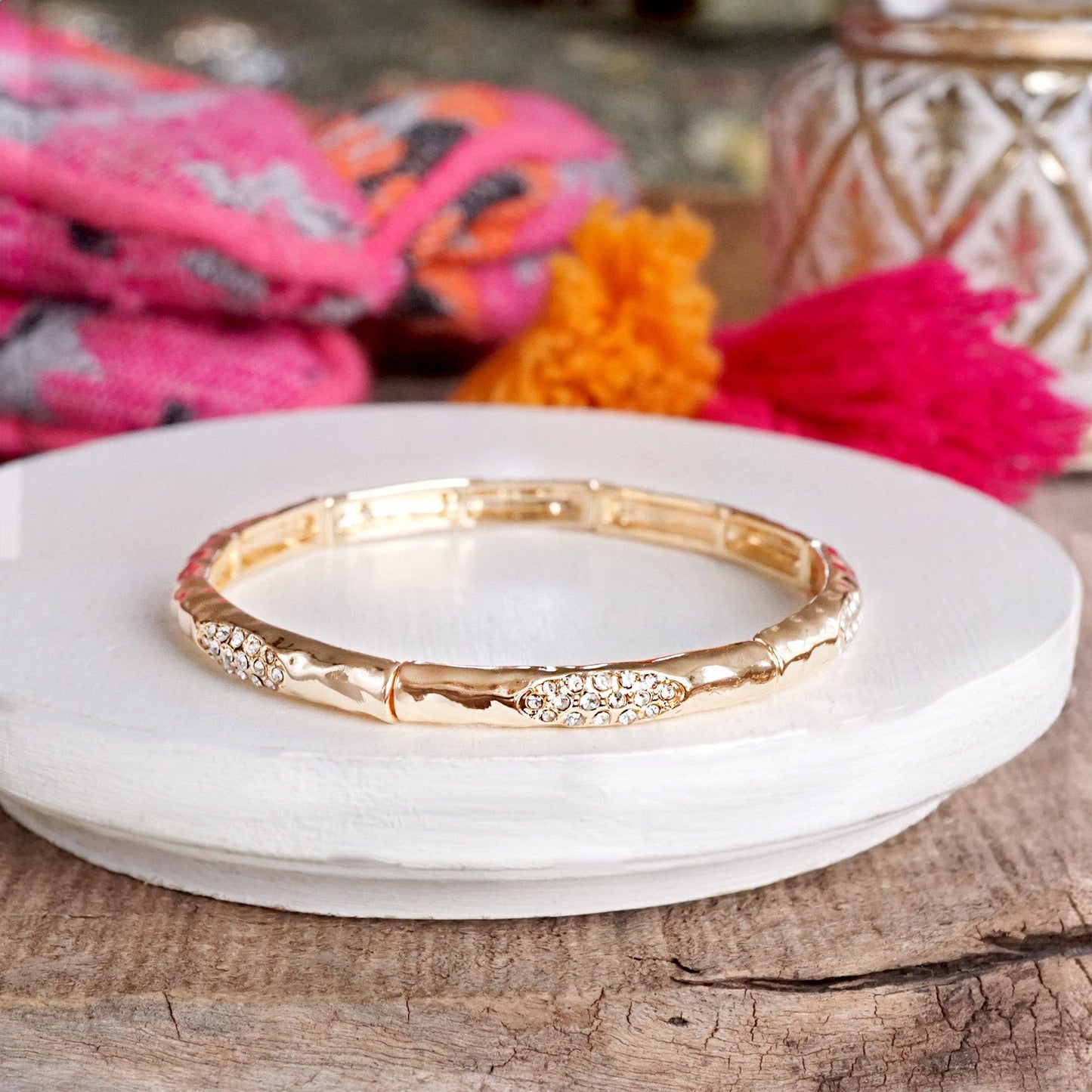 PennyLine inc - Stretchy Stackable Bangle Pearls and Rhinestones Gold or Silver Tone: Pearls and Crystals - Gold Tone