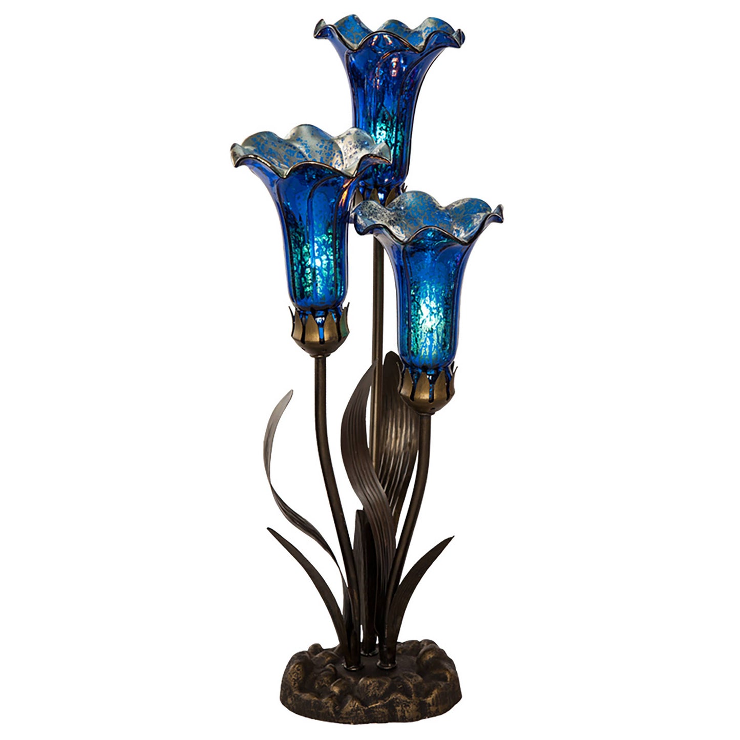 River of Goods - 21"H Blue Mercury Glass 3 Lily Uplight Table Lamp