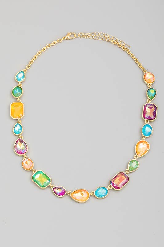 anbfashion - Mixed Colorful Gems Chain Necklace J2503: Mt