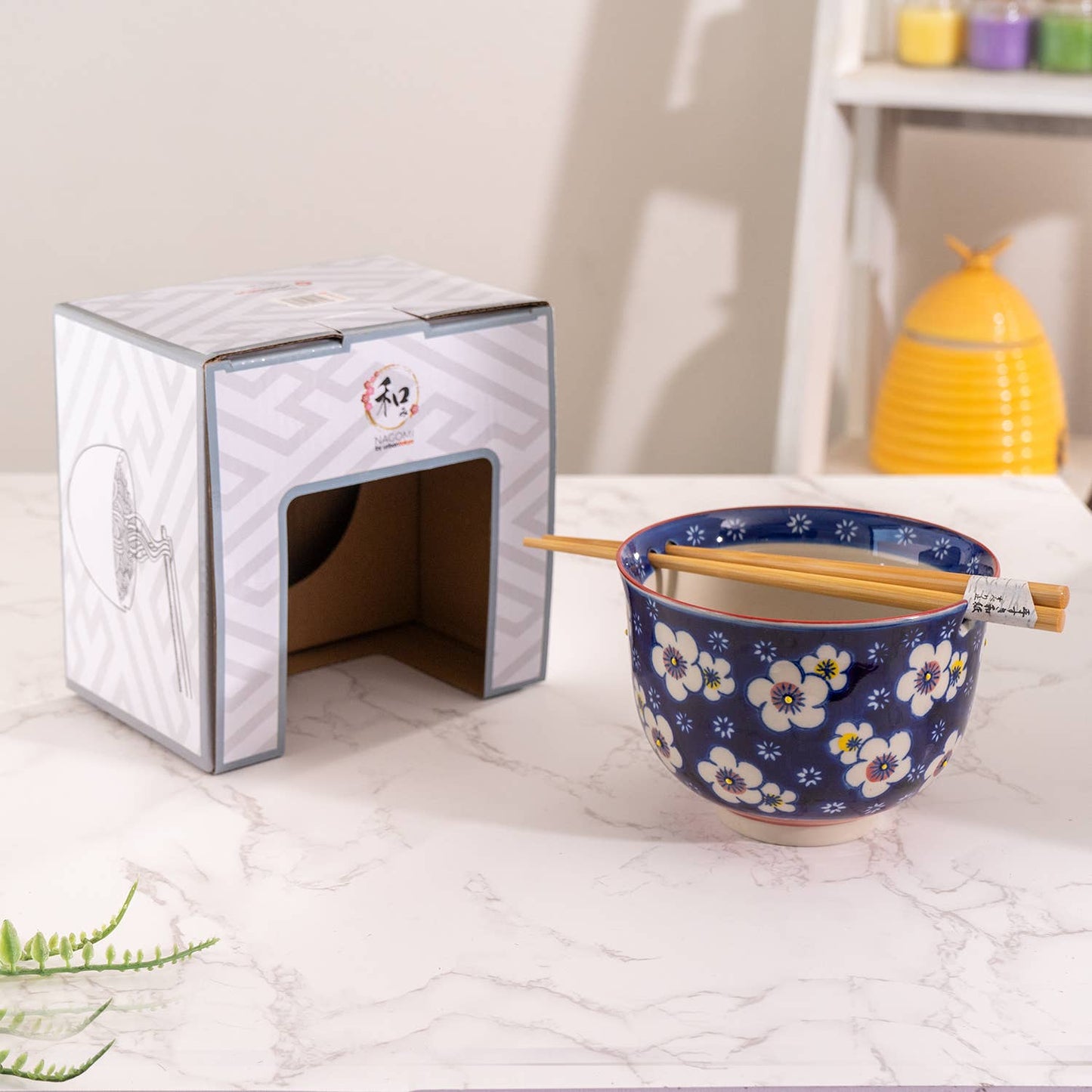 Urban Tokyo - Ume Plum Design 18oz 5.25"D Bowl With Chopsticks Set