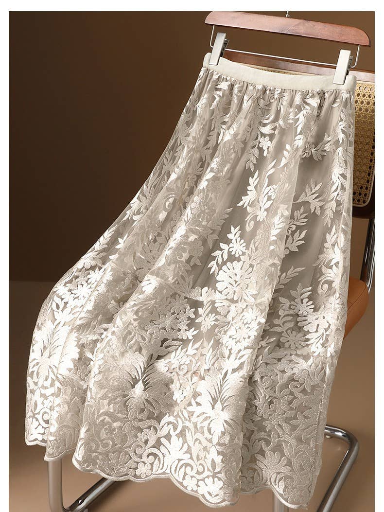 PEACH ACCESSORIES - Bohemian Lace Maxi Bloom Skirts SK196: Beige