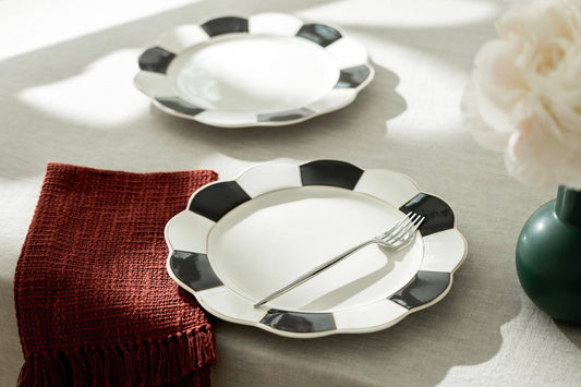 Grace Teaware - Black and White 11" Scallop Fine Porcelain Dinner One Plate